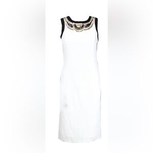 XOXO White and Black Midi Dress with Beaded Neckline